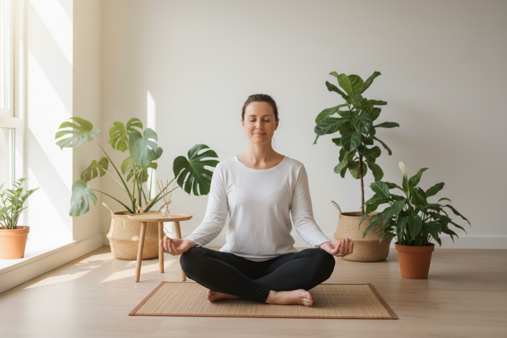 person practicing meditation or mindfulness for stress reduction