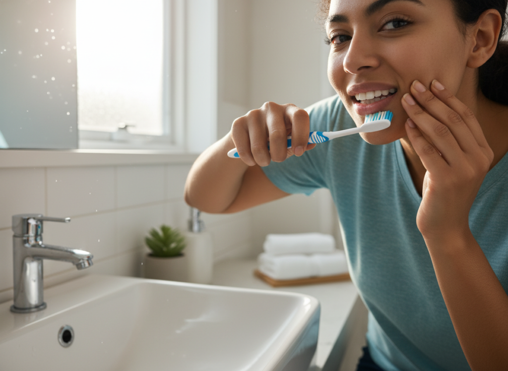 person practicing proper teeth brushing technique for bright smile person practicing proper teeth brushing technique for bright smile