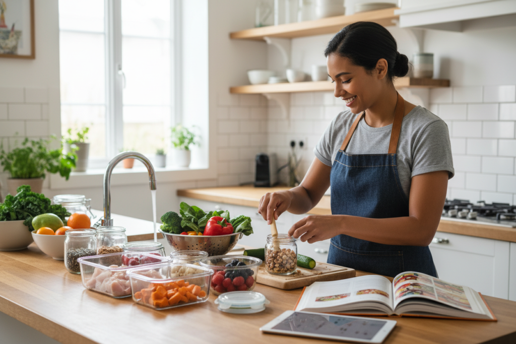 person preparing healthy snacks for the week