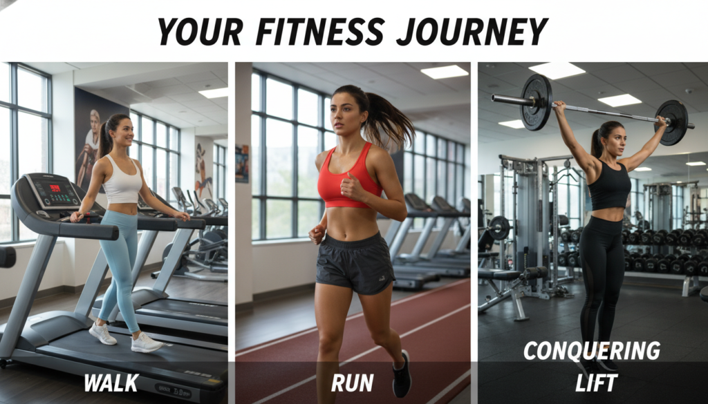 person progressing through different workout intensities person progressing through different workout intensities