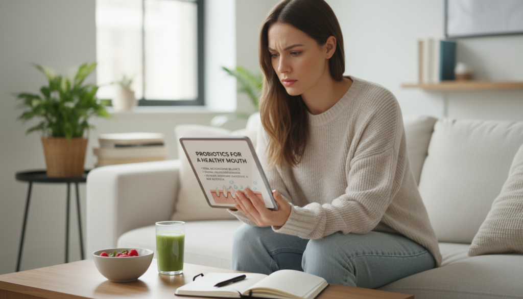 person researching oral probiotic information