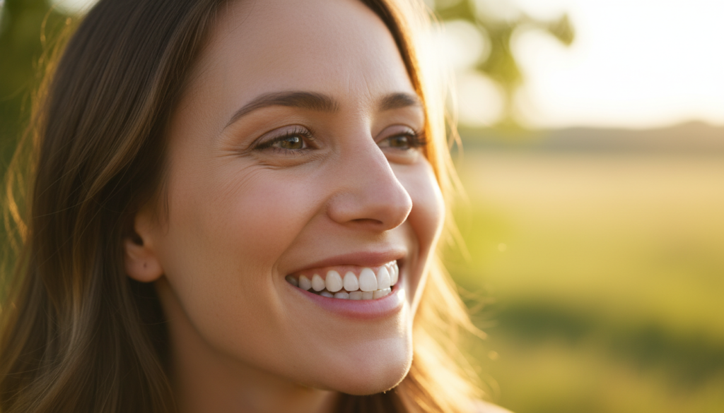 person showing confident bright smile representing successful results person showing confident bright smile representing successful results