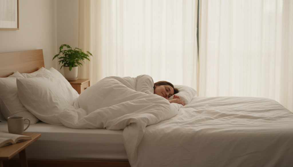 person sleeping peacefully showing connection between oral health and overall wellness