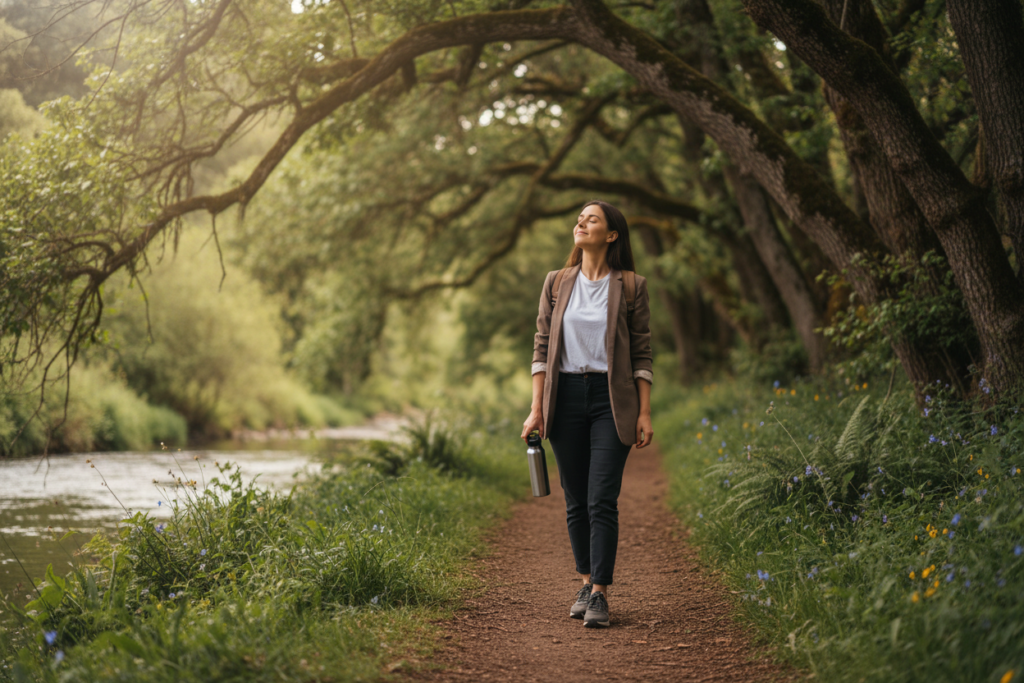 person taking mindful break outdoors for mental recovery