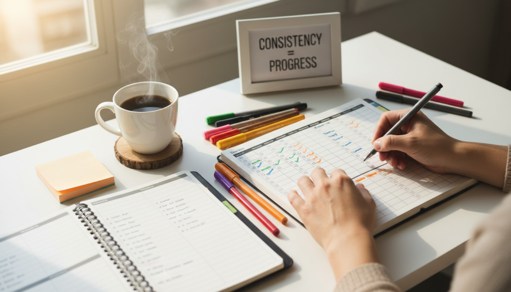 person tracking habits in a journal for brain health routine