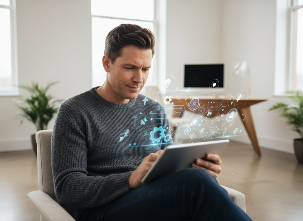 person using digital brain training application on tablet