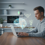 person working productively with brain activity visualization showing best brain hacks for productivity