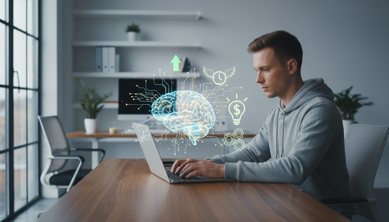 person working productively with brain activity visualization showing best brain hacks for productivity