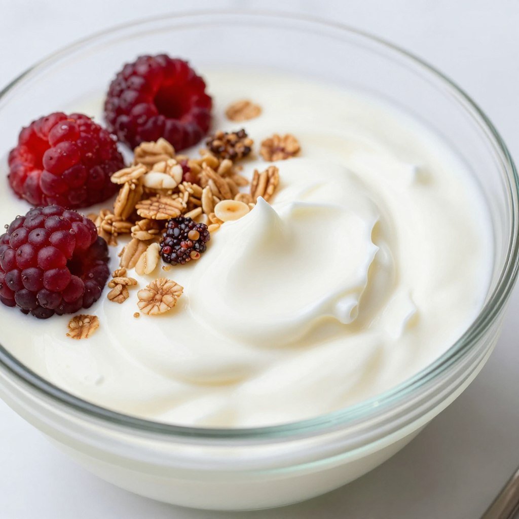 probiotic yogurt with active cultures in a glass bowl