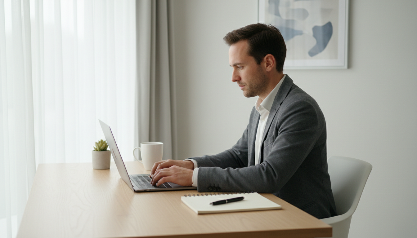 professional working with intense focus at organized desk
