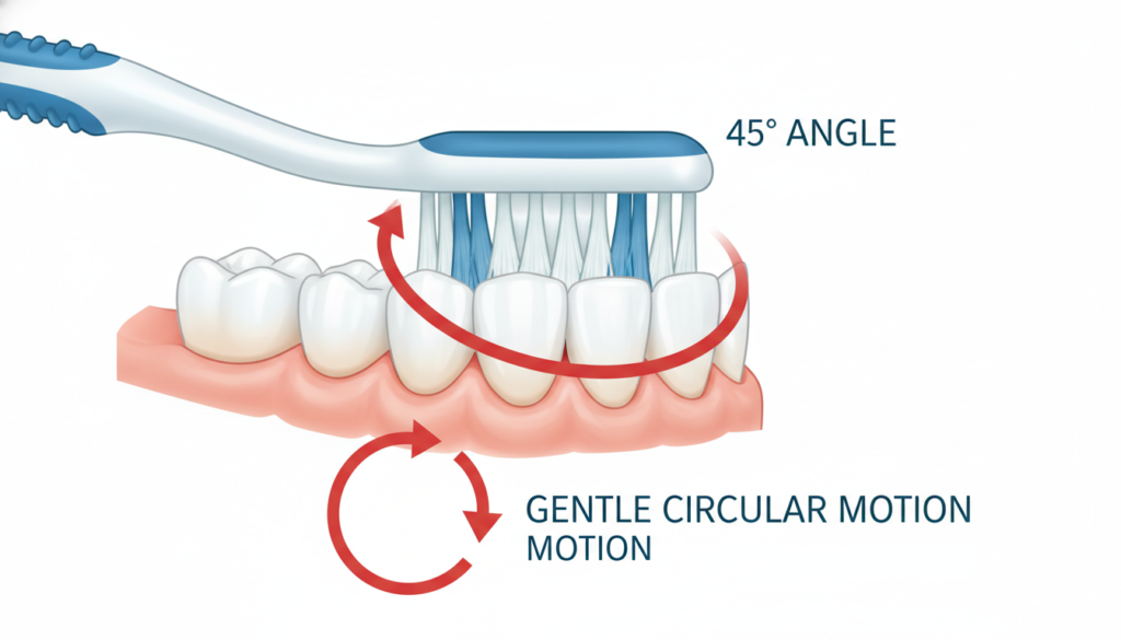 proper toothbrushing angle and technique demonstration