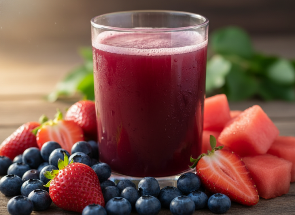 purple berry juice with fresh blueberries strawberries and watermelon purple berry juice with fresh blueberries strawberries and watermelon