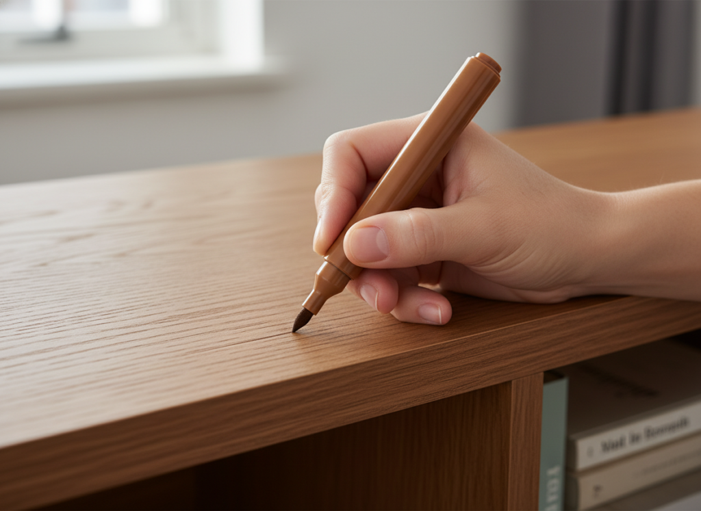 repairing scratched wood shelf surface