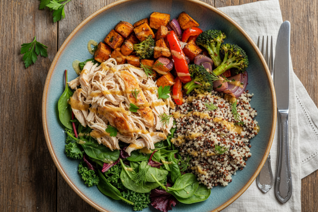 rotisserie chicken bowl with vegetables