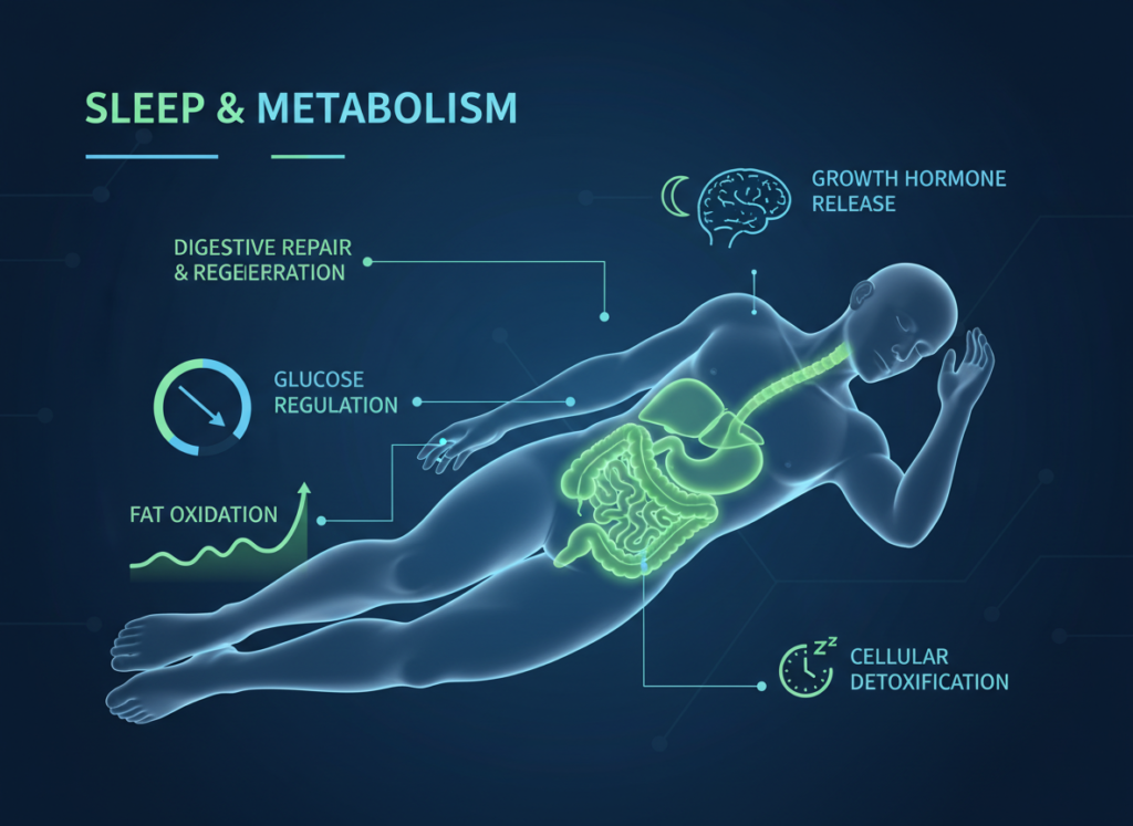 scientific illustration of metabolism during sleep