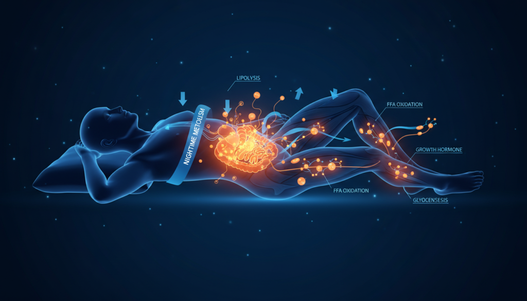 scientific illustration of metabolism during sleep showing fat burning process