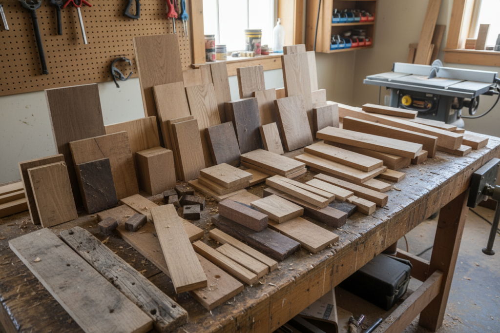 selection of different scrap wood pieces for storage projects selection of different scrap wood pieces for storage projects