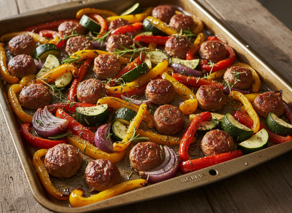 sheet pan with roasted chicken sausage and vegetables sheet pan with roasted chicken sausage and vegetables
