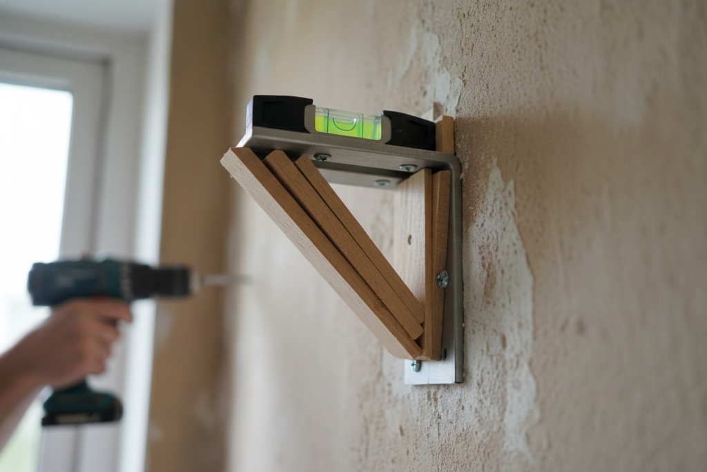 shimming shelf bracket on uneven wall