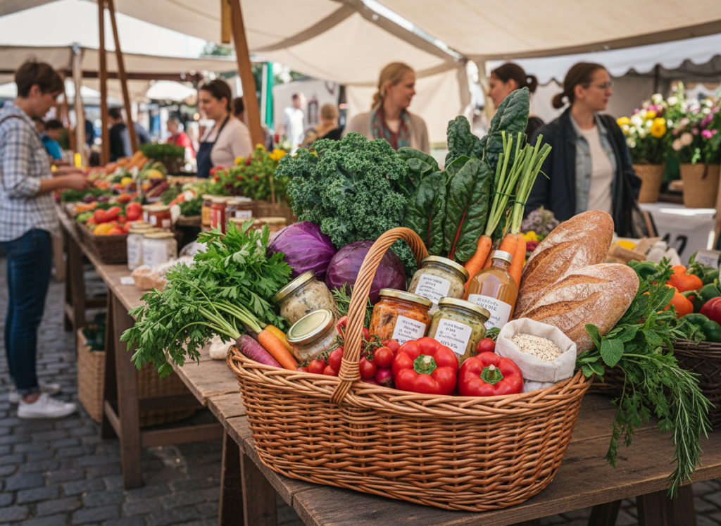 shopping basket filled with gut-healthy fresh foods