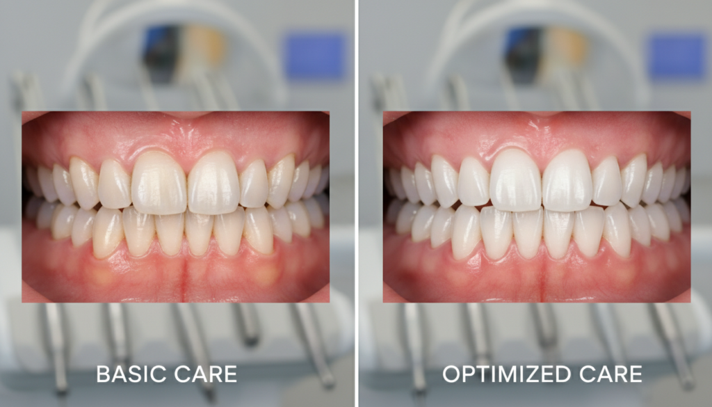 side by side comparison of basic versus complete dental care results