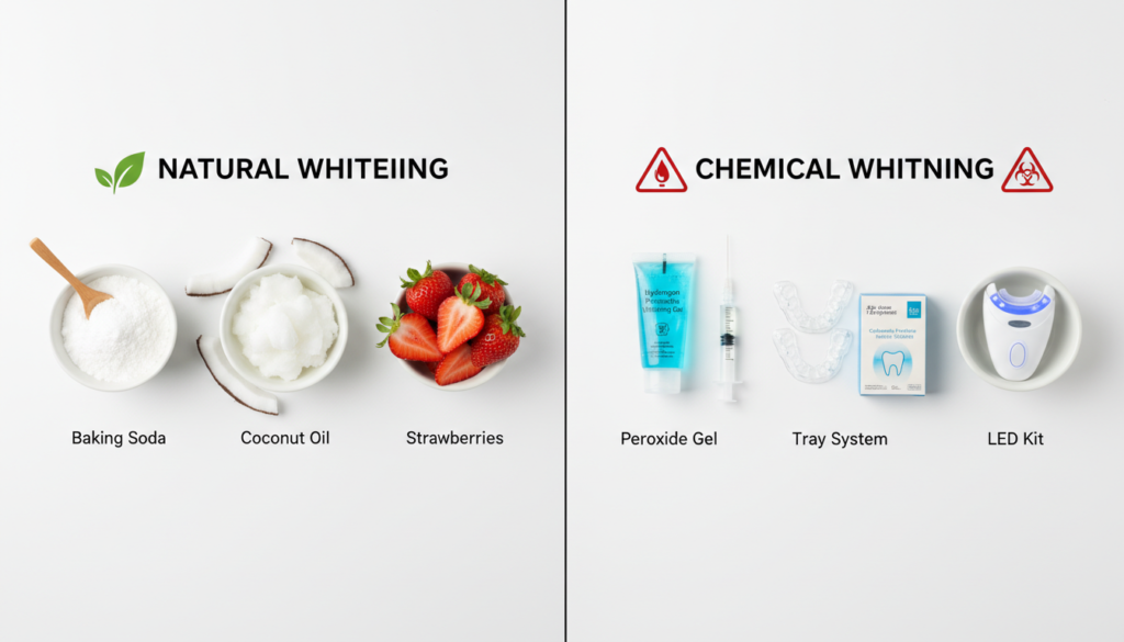 side by side comparison of natural whitening ingredients and chemical whitening products