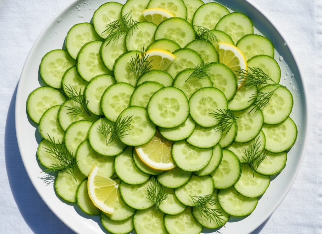 sliced cucumbers on a plate