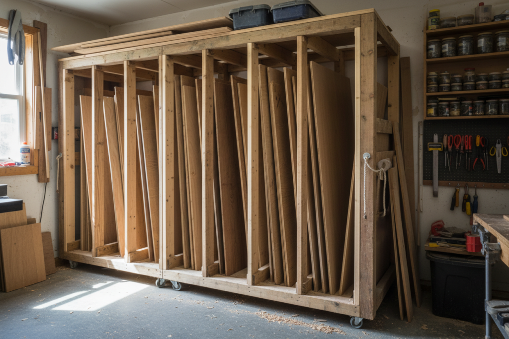 sliding panel storage system for plywood sheets in small workshop sliding panel storage system for plywood sheets in small workshop