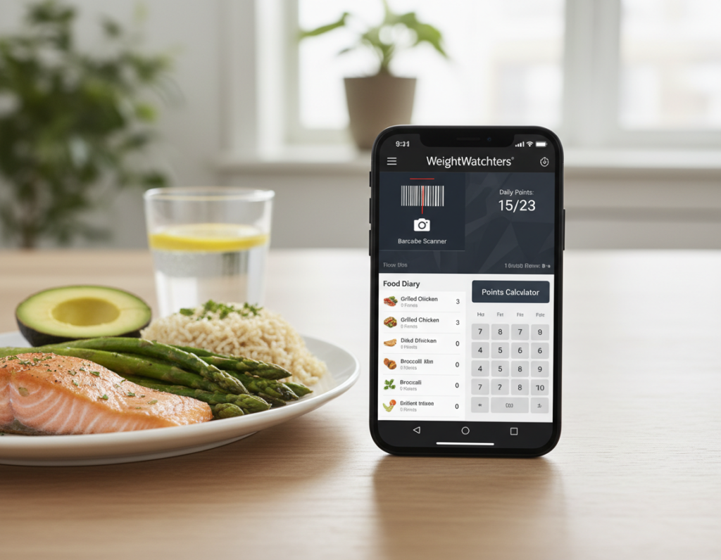 smartphone showing weight watchers app with food tracking