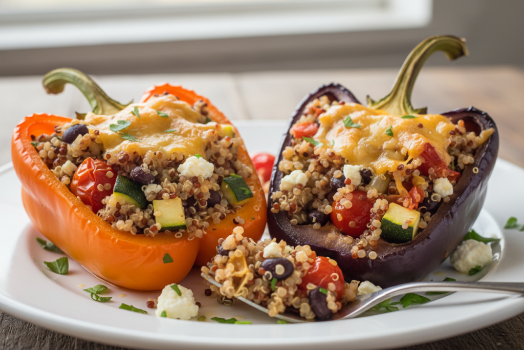 stuffed bell pepper cut in half