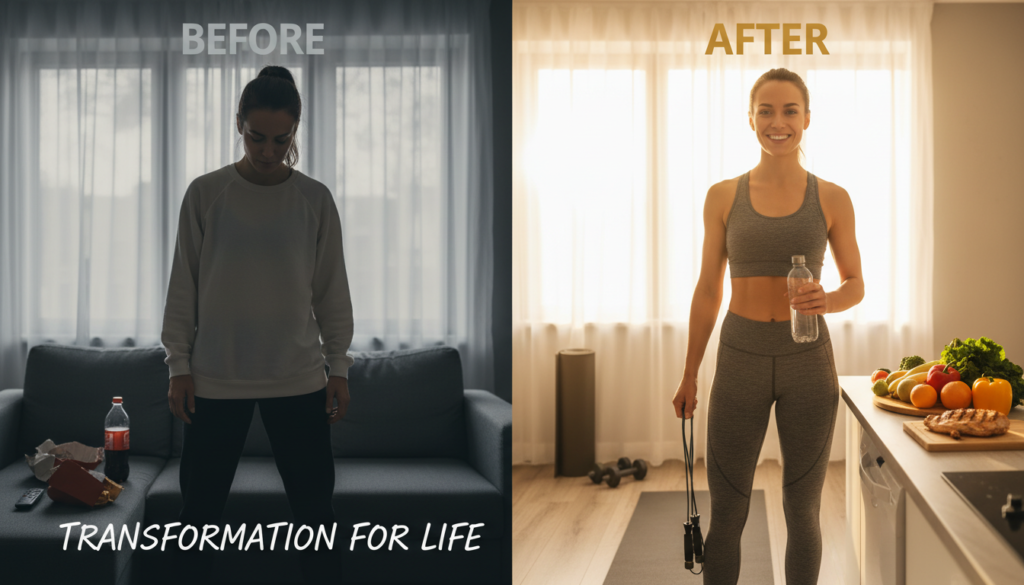 successful weight loss transformation showing healthy lifestyle habits