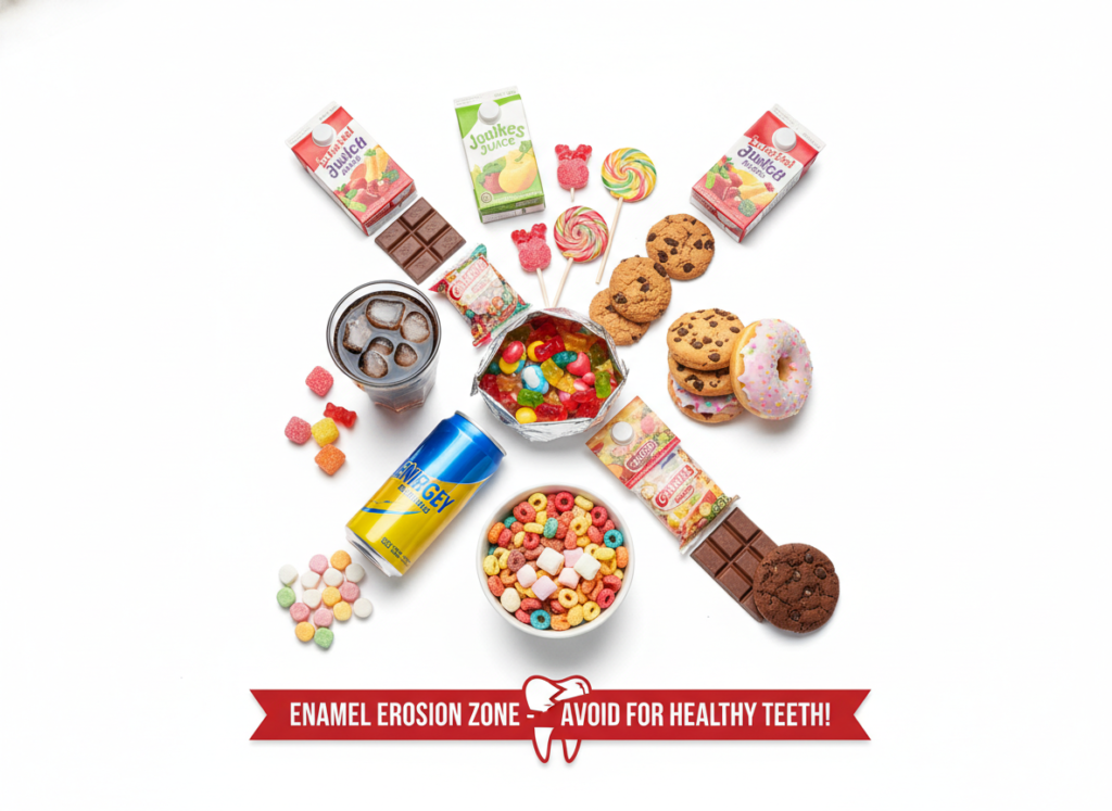sugary foods and drinks that damage tooth enamel