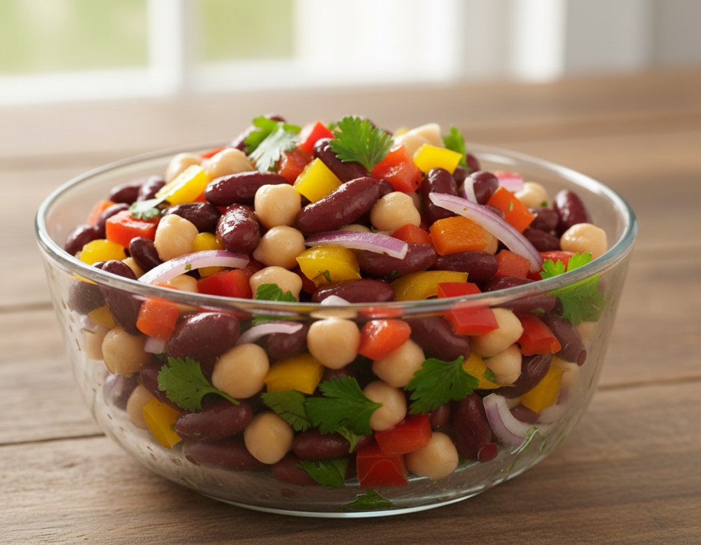 three bean salad with fresh vegetables three bean salad with fresh vegetables