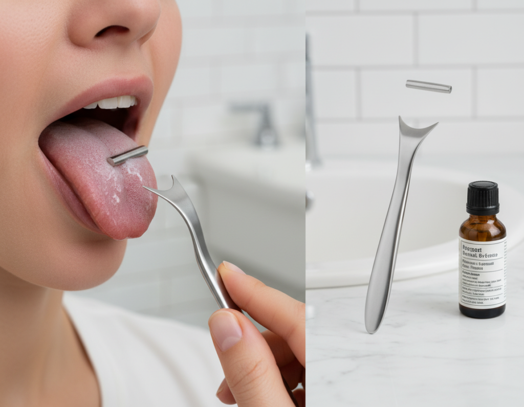 tongue scraper tool and proper tongue cleaning technique