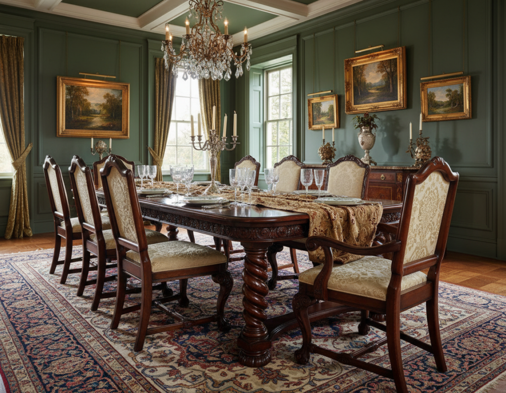 traditional formal dining table with ornate details traditional formal dining table with ornate details