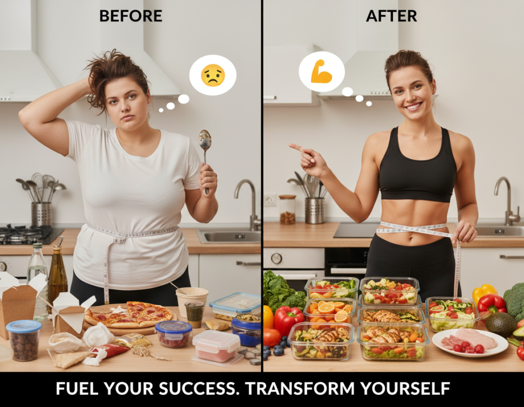 transformation showing meal prep leading to weight loss success