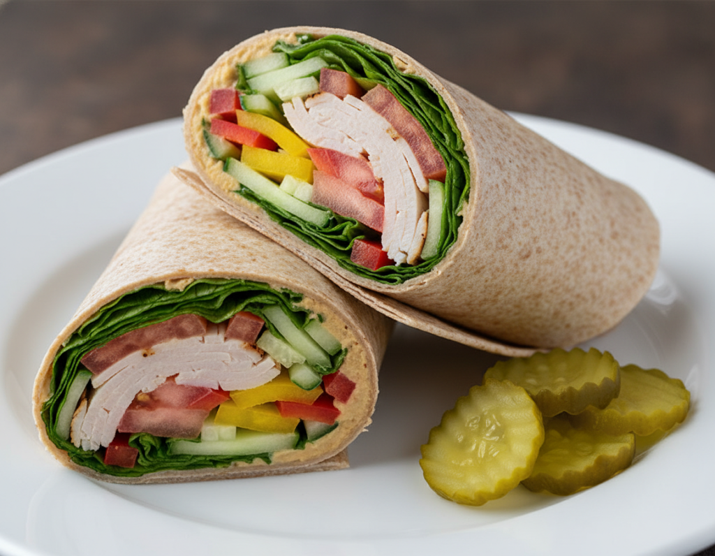 turkey wrap filled with fresh vegetables