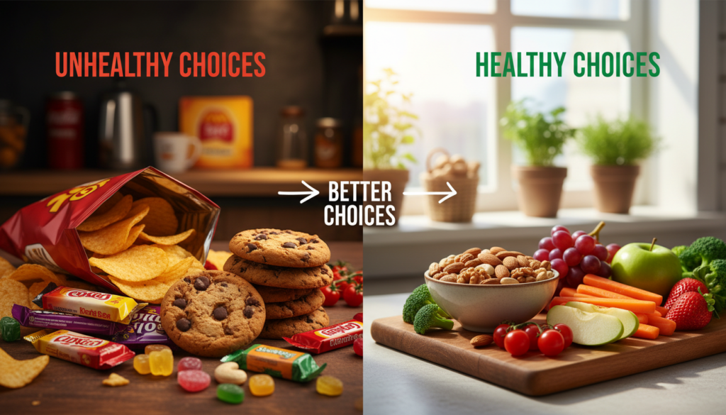 unhealthy processed snacks versus healthy alternatives