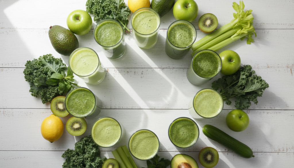 variety of green juice recipes for gut health displayed together variety of green juice recipes for gut health displayed together