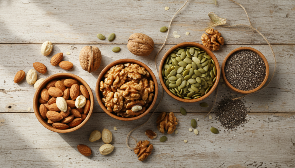 variety of nuts and seeds for nighttime metabolism support