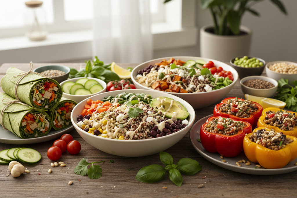 variety of vegetarian lunch dishes