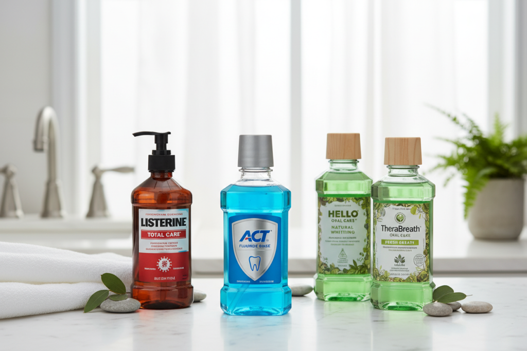 various types of therapeutic mouthwash products for oral health