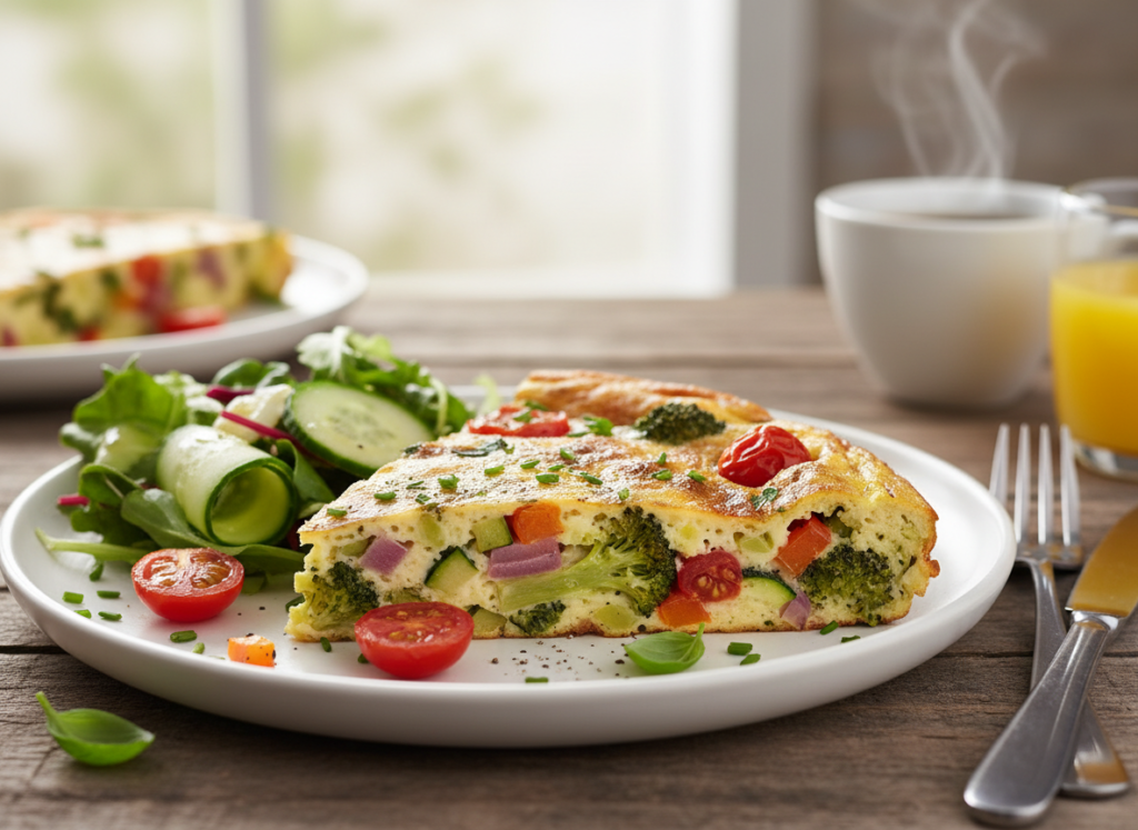 vegetable frittata made from leftover roasted vegetables