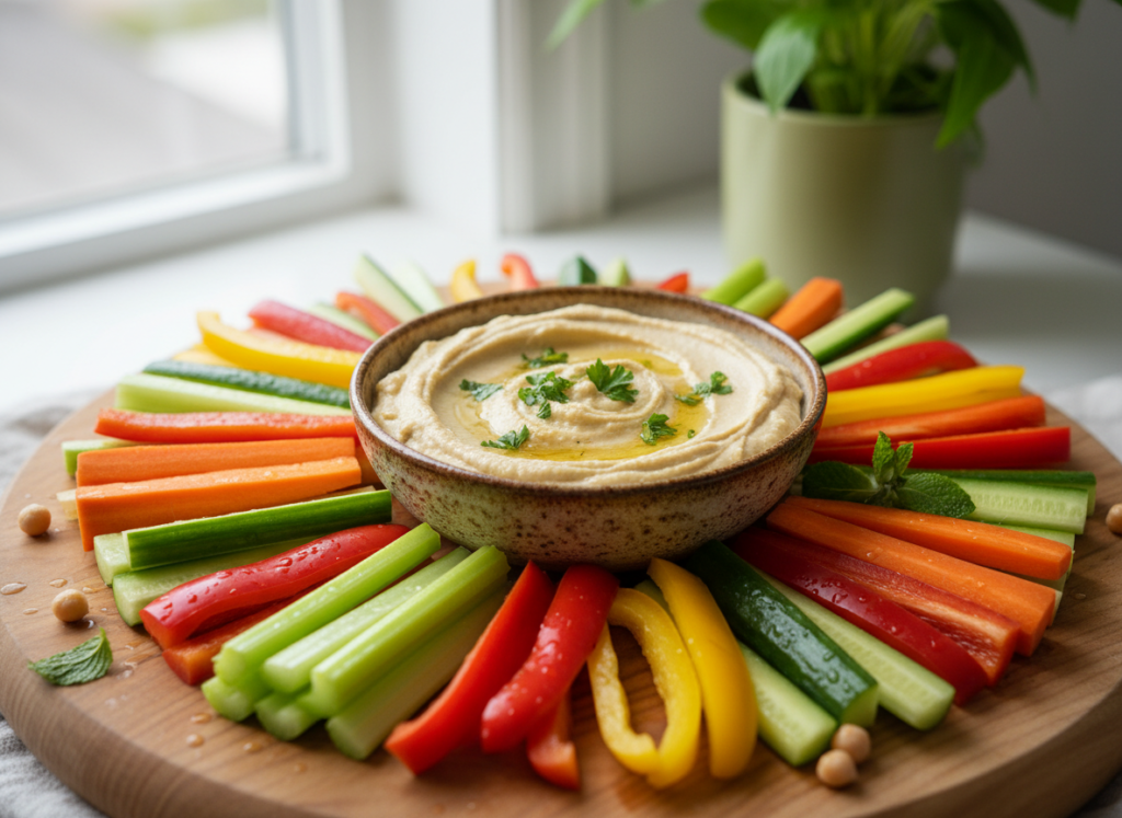 vegetable sticks with hummus dip
