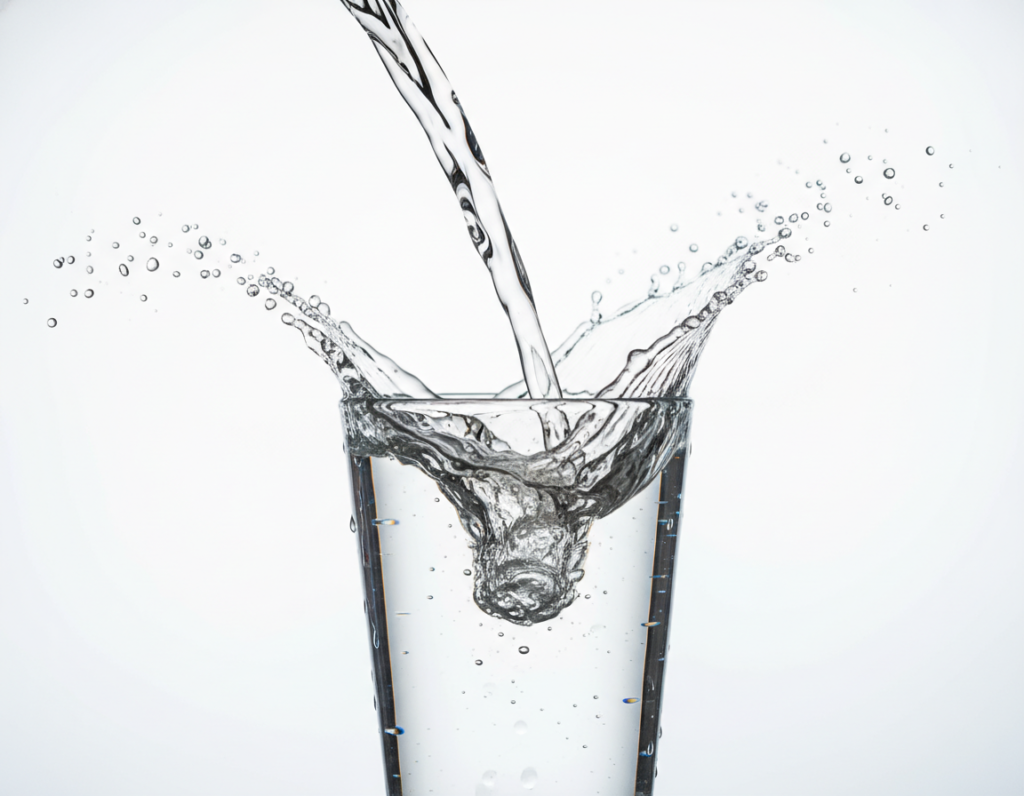 water being poured into glass for hydration and oral health
