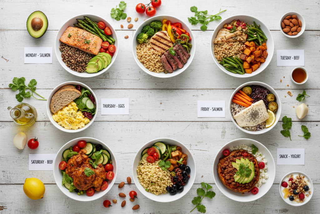 week of varied healthy meals for weight gain