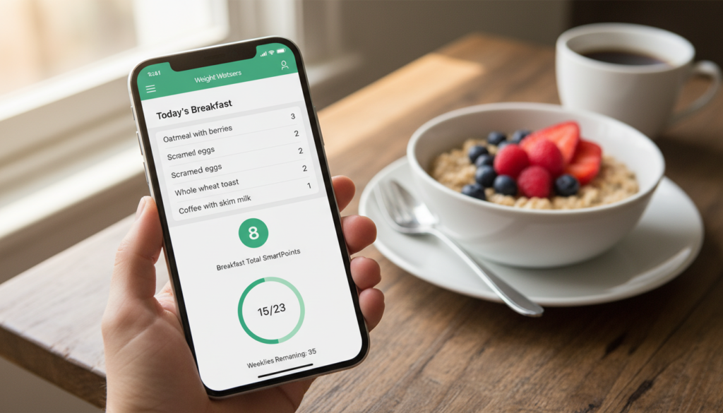 weight watchers app showing breakfast point tracking