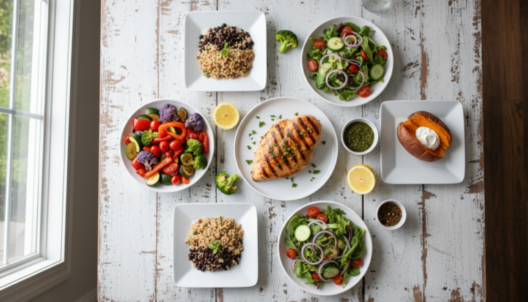 weight watchers recipes dinner spread with colorful vegetables and lean proteins