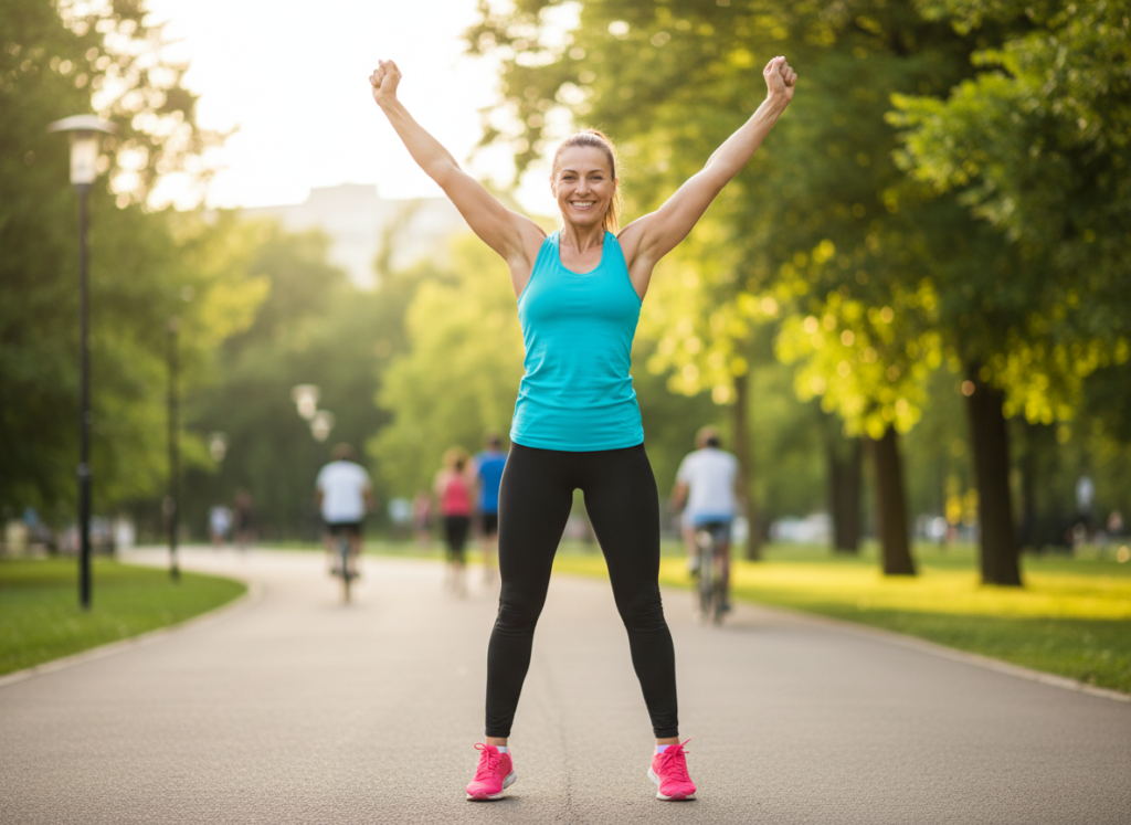 woman celebrating fitness achievement woman celebrating fitness achievement