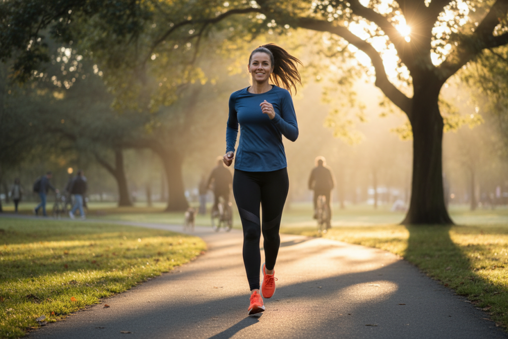 woman doing moderate exercise outdoors for sustainable weight loss
